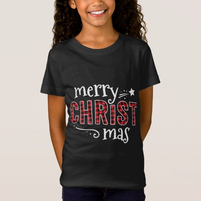 Buffalo Plaid Merry Christ Mas Christmas Christian T-Shirt (Front)