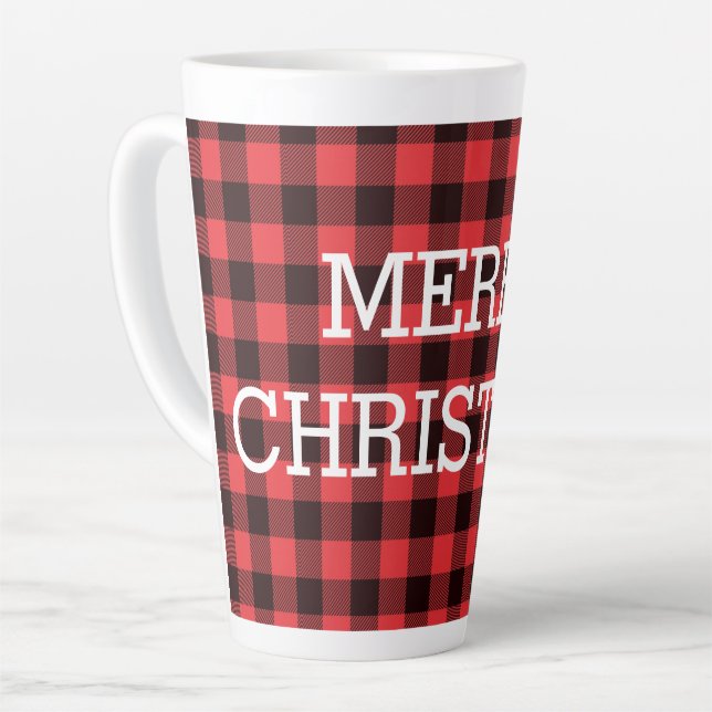 Buffalo Plaid Merry Christmas Custom Latte Mug (Left Angle)