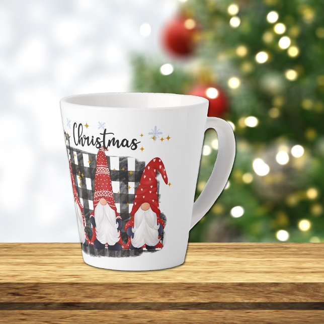 Buffalo Plaid Merry Christmas Gnomes Latte Mug (Creator Uploaded)