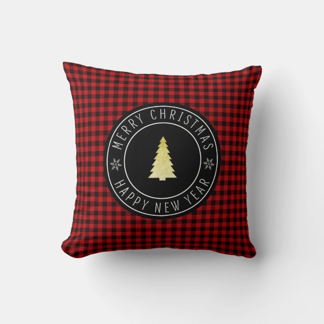 Buffalo Plaid Merry Christmas Lodge Cushion (Front)