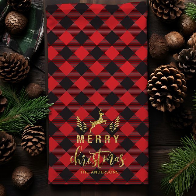 Buffalo Plaid Merry Christmas Monogram Christmas Tea Towel (Creator Uploaded)