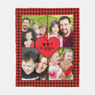 Buffalo Plaid Monogram 4-Photo Fleece Blanket