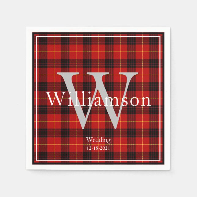 Buffalo Plaid Monogrammed Christmas Napkin (Front)