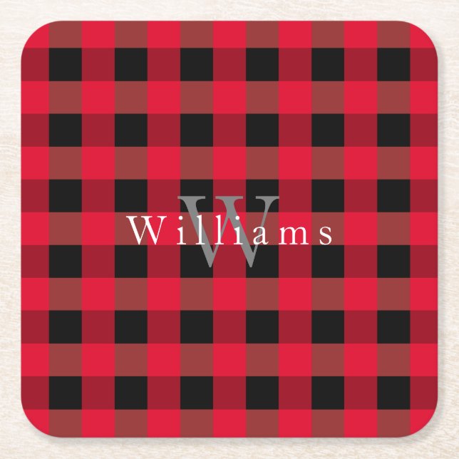 Buffalo plaid monogrammed coaster (Front)