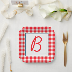 Buffalo Plaid Monogrammed Paper Plate