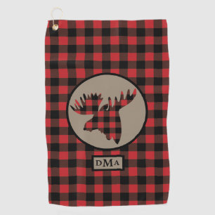 Buffalo Plaid Moose Head Monogram Golf Towel