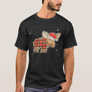 Buffalo Plaid Moose Santa Hat Christmas Tree Light T-Shirt