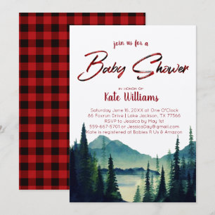 Buffalo Plaid Mountain Baby Shower Invitation