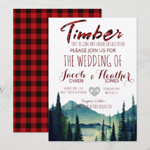 Buffalo Plaid Mountain Wedding Invitation