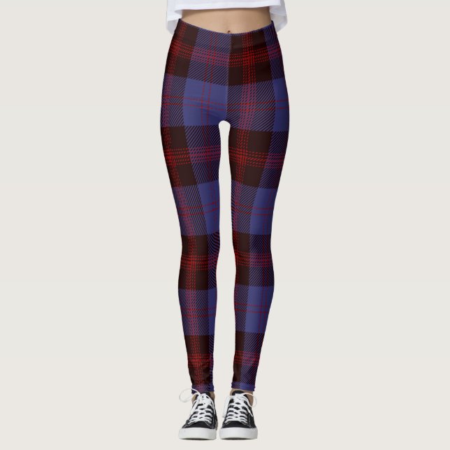 Buffalo plaid navy blue red  leggings (Front)