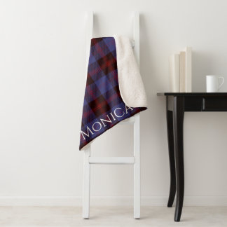 Buffalo plaid navy blue red monogram name sherpa blanket