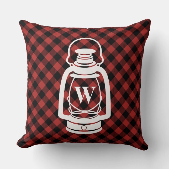 Buffalo Plaid Oil Lantern Monogram Cushion (Front)