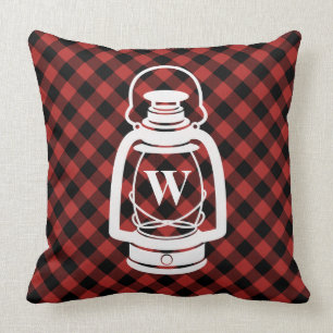 Buffalo Plaid Oil Lantern Monogram Cushion