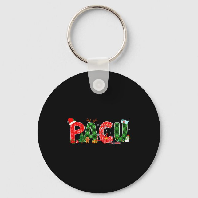 Buffalo Plaid Pacu Nurse Christmas Tree Santa Xmas Key Ring (Front)