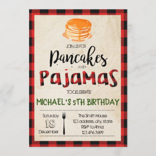 Buffalo plaid pancake pjs party invitation