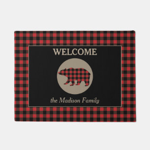 Buffalo Plaid Pattern Bear Welcome Doormat