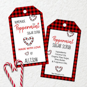 Buffalo Plaid & 🍬 Peppermint Made With Love  Gift Tags