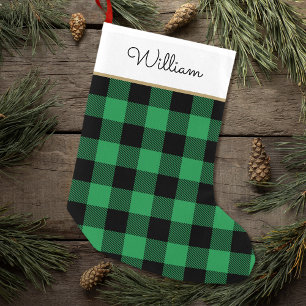 Buffalo Plaid Personalised Name Green Black Small Christmas Stocking