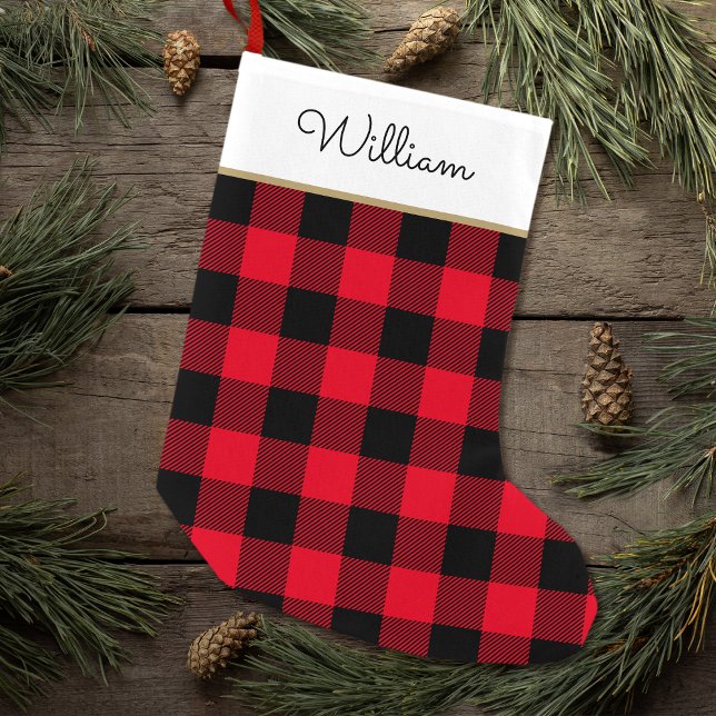 Buffalo Plaid Personalised Name Red Black Small Christmas Stocking (Creator Uploaded)