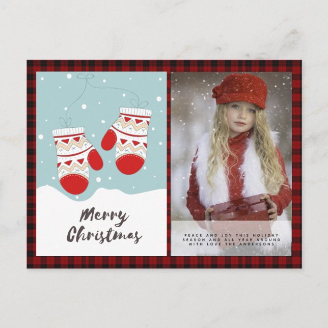 Buffalo Plaid Photo Christmas New Year Folk Art 2 Postcard (Front)