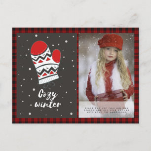 Buffalo Plaid Photo Christmas New Year Folk Art Postcard