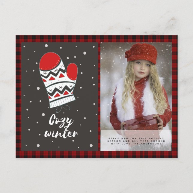 Buffalo Plaid Photo Christmas New Year Folk Art Postcard (Front)