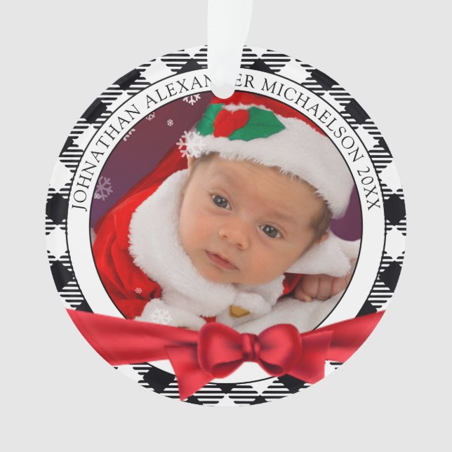 Buffalo Plaid Photo Christmas Ornament (Front)