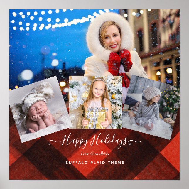 Buffalo Plaid PHOTO COLLAGE Gift Grandparents Poster (Front)