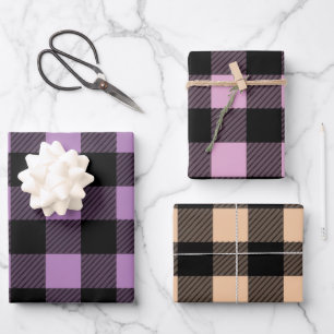 Buffalo Plaid Pink, Purple, and Orange Shades Wrapping Paper Sheet
