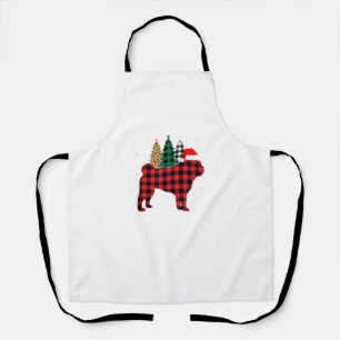 Buffalo Plaid Pug Dog Tree Leopard print Christmas Apron