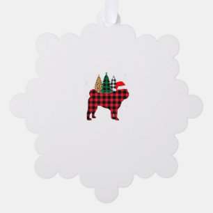 Buffalo Plaid Pug Dog Tree Leopard print Christmas Decoration Card