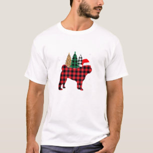 Buffalo Plaid Pug Dog Tree Leopard print Christmas T-Shirt