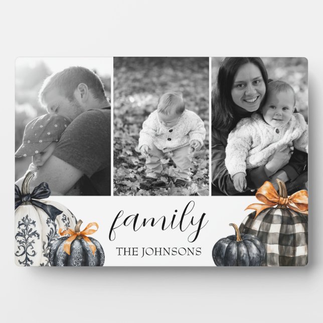 Buffalo Plaid Pumpkin Photo Collage Plaque (Front)