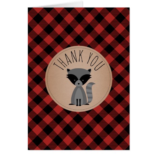 Buffalo Plaid Racoon Baby Shower Thank You Card