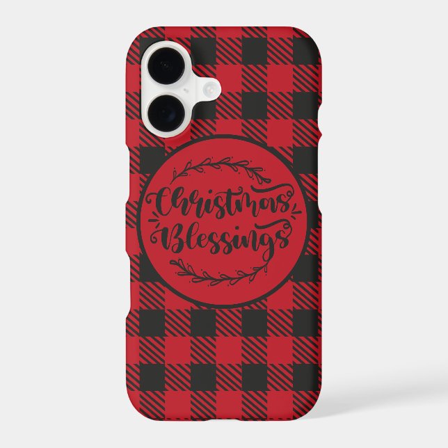 BUFFALO PLAID RED AND BLACK CHRISTMAS GREETING iPhone CASE (Back)