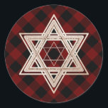 Buffalo Plaid Red and black Classic Round Sticker<br><div class="desc">Minimal classic gold Bar/Bat Mitzvah and Hanukkah modern Star of David against a rustic red buffalo plaid background creates an elegant,  sophisticated design. For other coordinating colours or matching products,  visit JustFharryn @ Zazzle.com or contact the designer,  c/o Fharryn@yahoo.com  All rights reserved. #zazzlemade #christmasdecor</div>