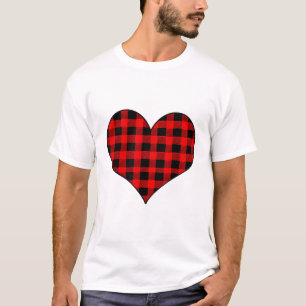 Buffalo plaid red and black Valentine heart Love T-Shirt
