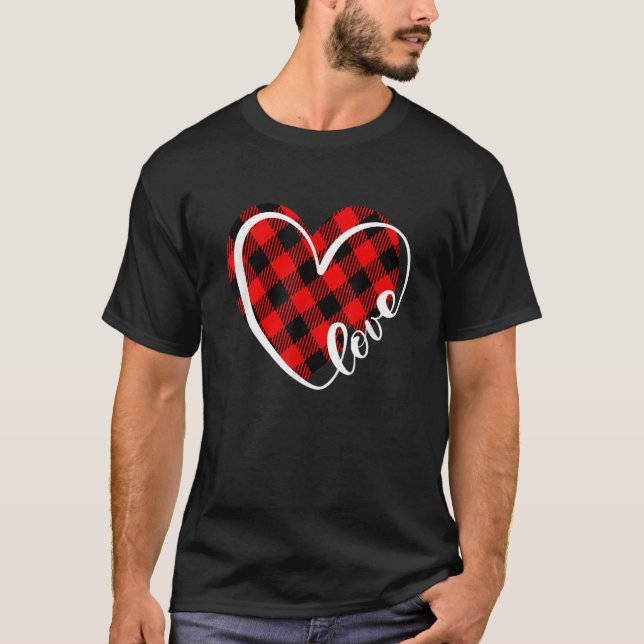 Buffalo Plaid Red And Black Valentine Heart Love W T-Shirt (Front)