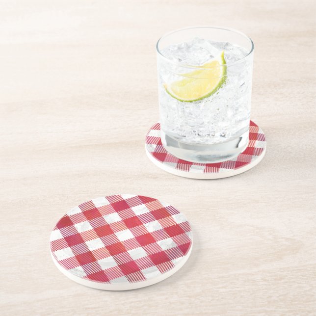 Buffalo Plaid Red and White Coaster (Side)