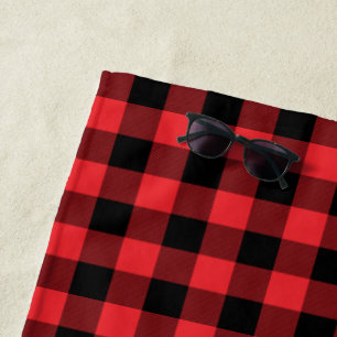 Buffalo Plaid Red Black Check Beach Towel