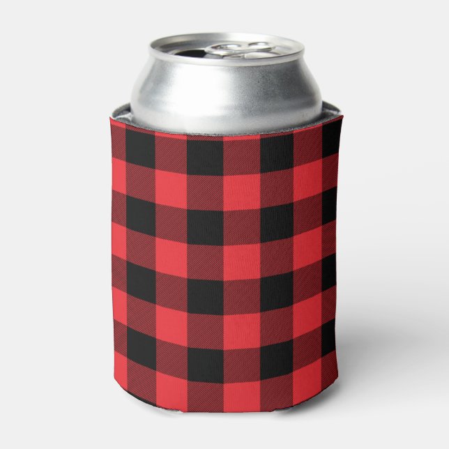 Buffalo Plaid Red Black Check Can Cooler (Can Front)