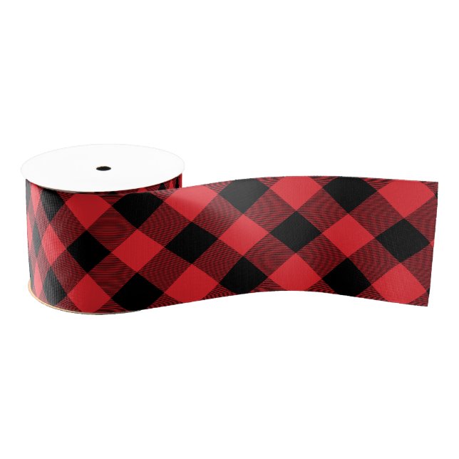 Buffalo Plaid Red Black Check Grosgrain Ribbon (Spool)