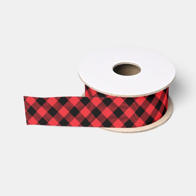 Buffalo Plaid Red Black Check Grosgrain Ribbon (Spool)