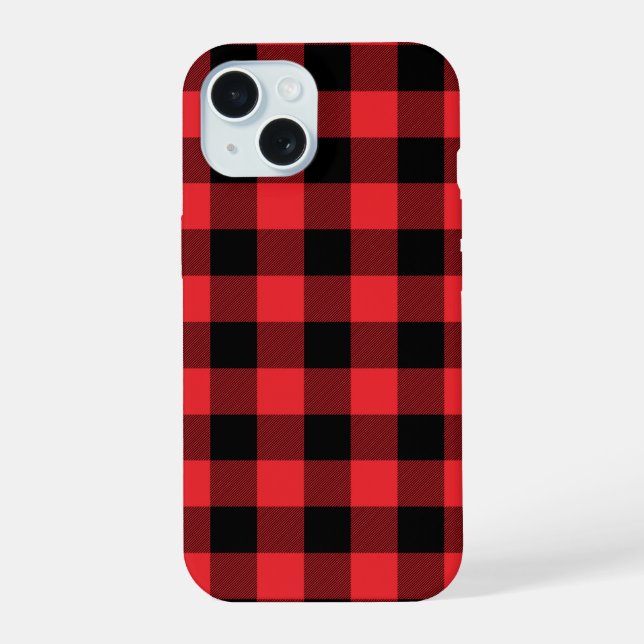 Buffalo Plaid Red Black Check iPhone 15 Case (Back)