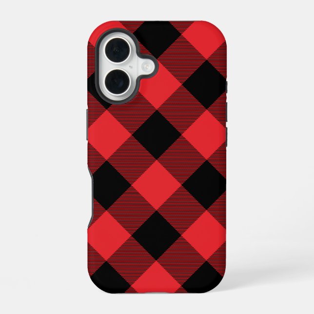 Buffalo Plaid Red Black Check iPhone 16 Case (Back)