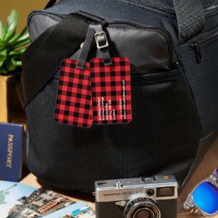 Buffalo Plaid Red Black Check Luggage Tag