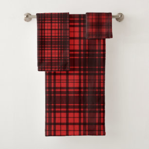 Buffalo plaid red black check lumberjack pattern bath towel set