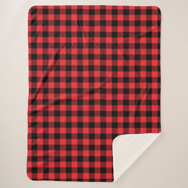 Buffalo Plaid Red Black Check Sherpa Blanket (Front)