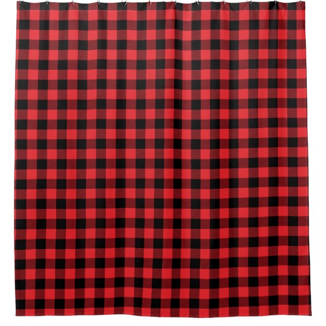 Buffalo Plaid Red Black Check Shower Curtain (Front)