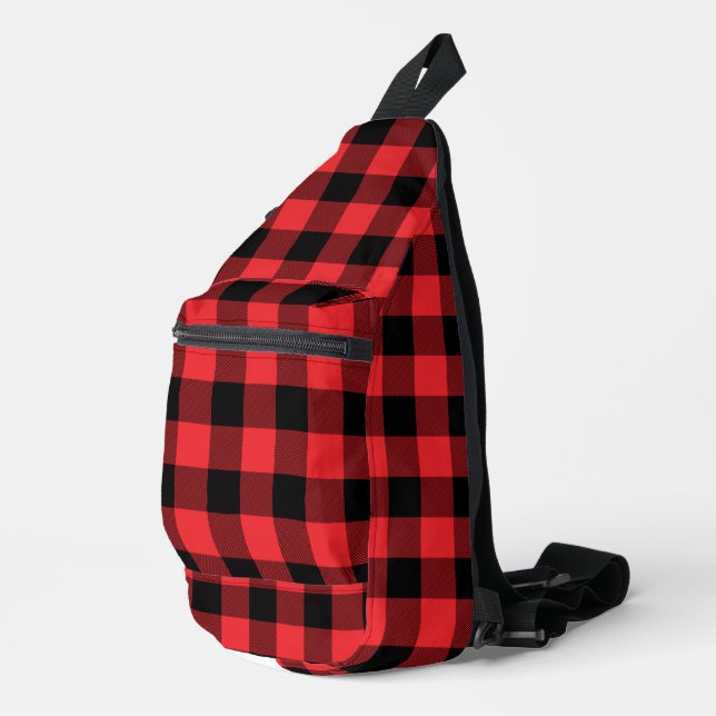 Buffalo Plaid Red Black Check Sling Bag (Right Corner)